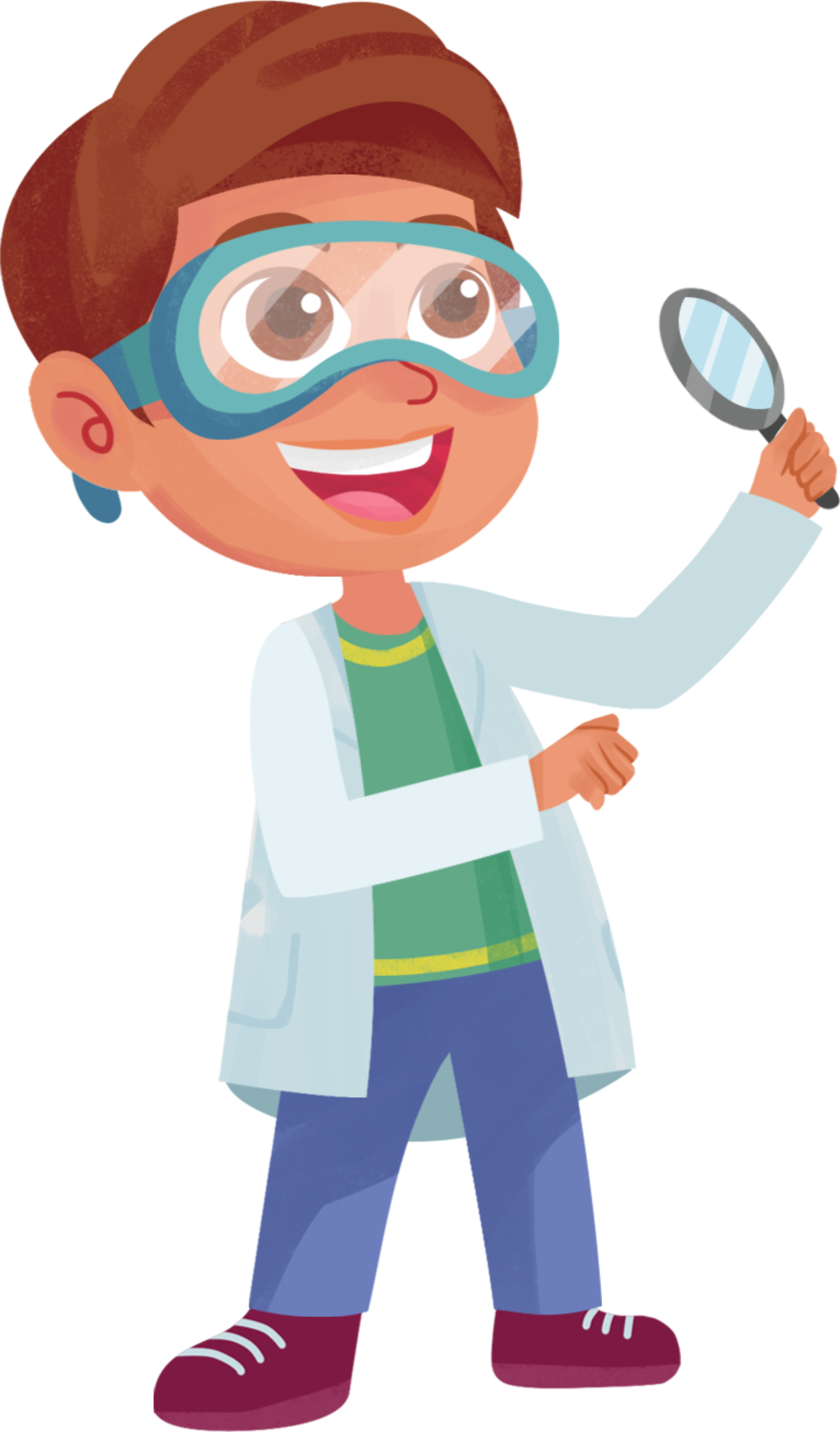 Dr. Monti holding a magnifying glass